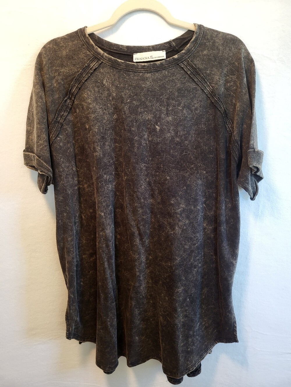 Zenana Outfitters Mineral Wash Charcoal Rolled Sleeve Tee NWOT Size 2X